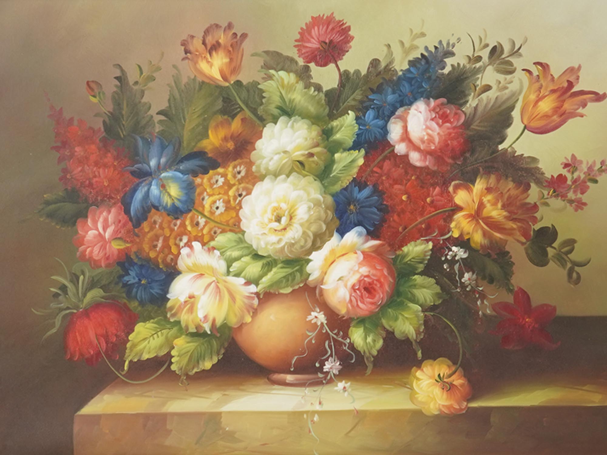 FRAMED PRINT ON CANVAS STILL LIFE VASE OF FLOWERS PIC-1